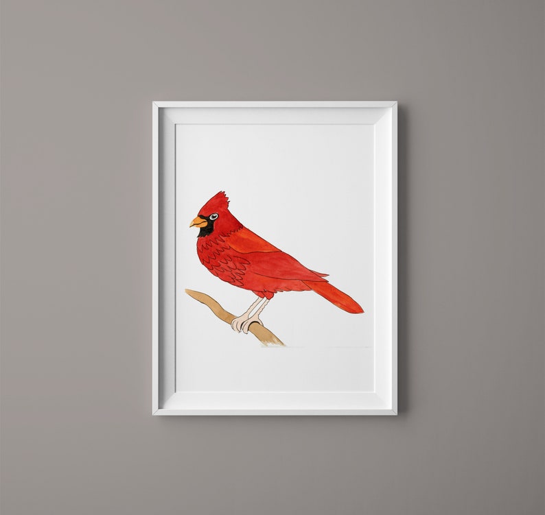 aquarelle rouge cardinal art mural, oiseau de Noël art, Aquarelle Rouge Cardinal Art Print. Cadeau damoureux des oiseaux, décor cardinal, cadeaux cardinaux image 1