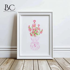Watercolor Cherry Blossom Chinoiserie Vase Art print, Watercolor cherry blossom print, Pink floral watercolor, Pink Home Decor, Sakura print