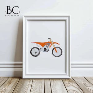 Impresión de motocross roja en acuarela, fiesta de motocross, póster de motocross, decoración de motocross, arte mural de motocicleta, regalos de motocross, regalo para él