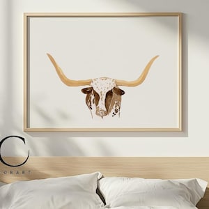 Watercolor Texas Longhorn Cow Print, Cowboy Art Print, Western Print, Cattle art print, Cowboy Wall Art, Texas Art, Farmhouse Decor