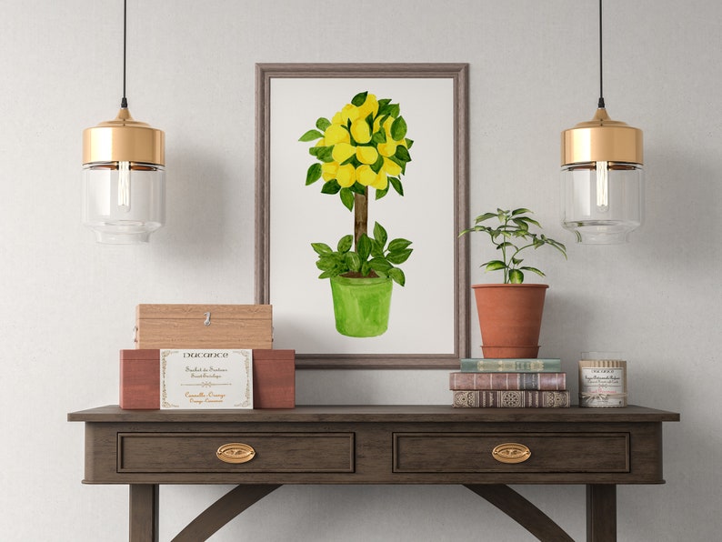 Lemon Tree Ginger Jar Art Print, watercolor green porcelain lemon wall art decor, Citrus Tree wall art, lemon wall art, lemon Kitchen Prints image 5