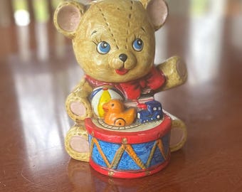 Vintage Enesco Teddy Bear Ceramic Bank, 1981 Nursery Decor