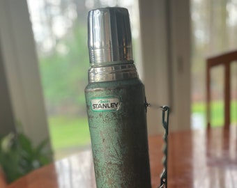 Vintage Thermos Stanley Metal Alladin Very Weathered Quart Thermos with Handle A94