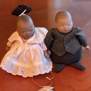 Vintage Keepsake Heirloom Porcelain Doll Set – Little Sitter & Sitter Boy – Black Collectible Dolls Beanbags