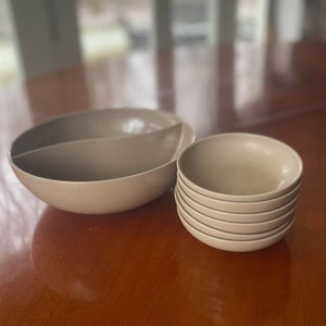 Vintage Melmac Dinnerware Set Light Brown | Divided Serving Bowl with Small Bowls | Retro RV Melamine Dishes