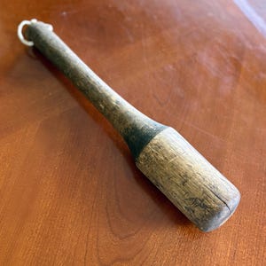 Antique Wooden Masher - Large Hand-Carved Kitchen Tool - Rustic Farmhouse Decor