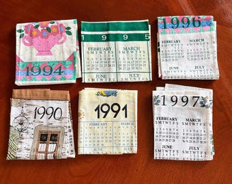 Vintage Calendar Tea Towel Set: 1990s Linen Cotton Kitchen Decor