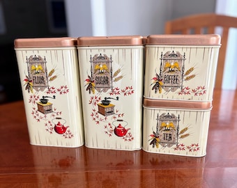 Vintage 1776 Canister Set by Cheinco – Flour, Sugar, Coffee, Tea – Farmhouse Americana Kitchen Tins