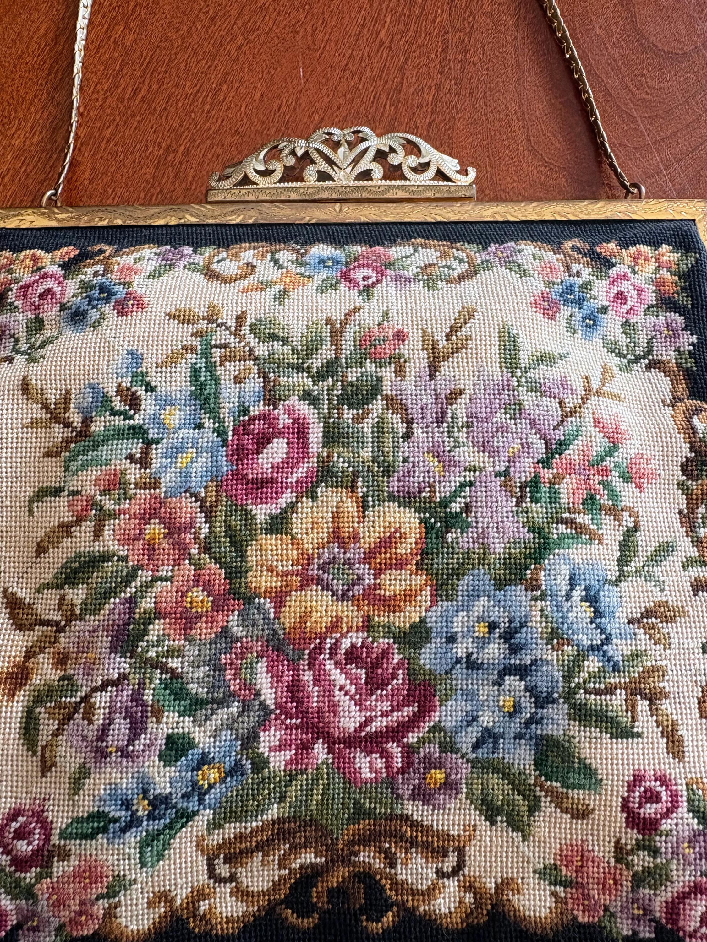 Vintage Austrian Petit Point Handbag Set by Maria Stransky, Floral