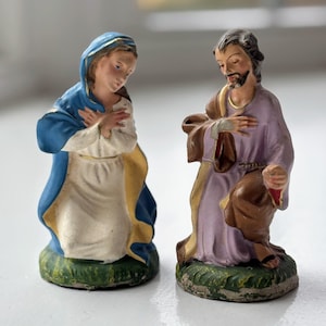 Vintage Nativity Figurines – Joseph and Mary – Rustic Religious Décor