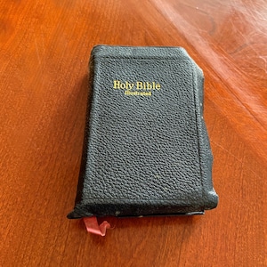 Vintage Holy Bible Illustrated – Holman Pronouncing Edition King James Version – A.J. Holman Co. – Black Leather Cover – Small Pocket Bible