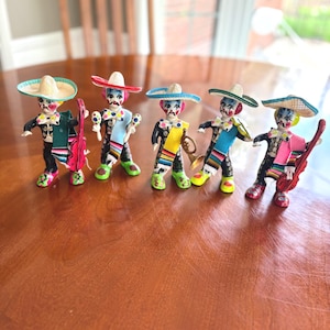 Handmade Vintage Mexican Folk Art Skeleton Musicians Set — Day of the Dead (Día de los Muertos) Figurines