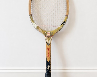 Vintage Spalding Deluxe Court houten tennisracket met originele houten pers | Antiek tennisracket | Sport wanddecoratie