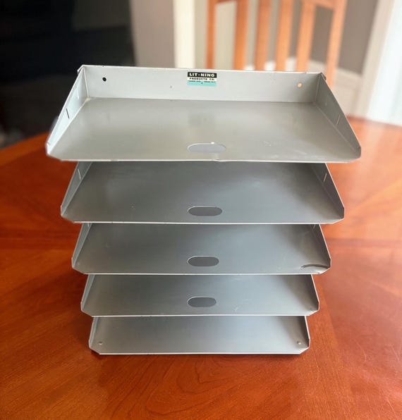 Vintage LIT-NING Metal Desk Organizer – 5-tier Industrial File