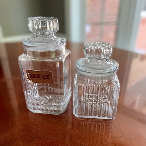 Koeze ガラスキャニスターセット：真空シール蓋付きスクエア薬瓶