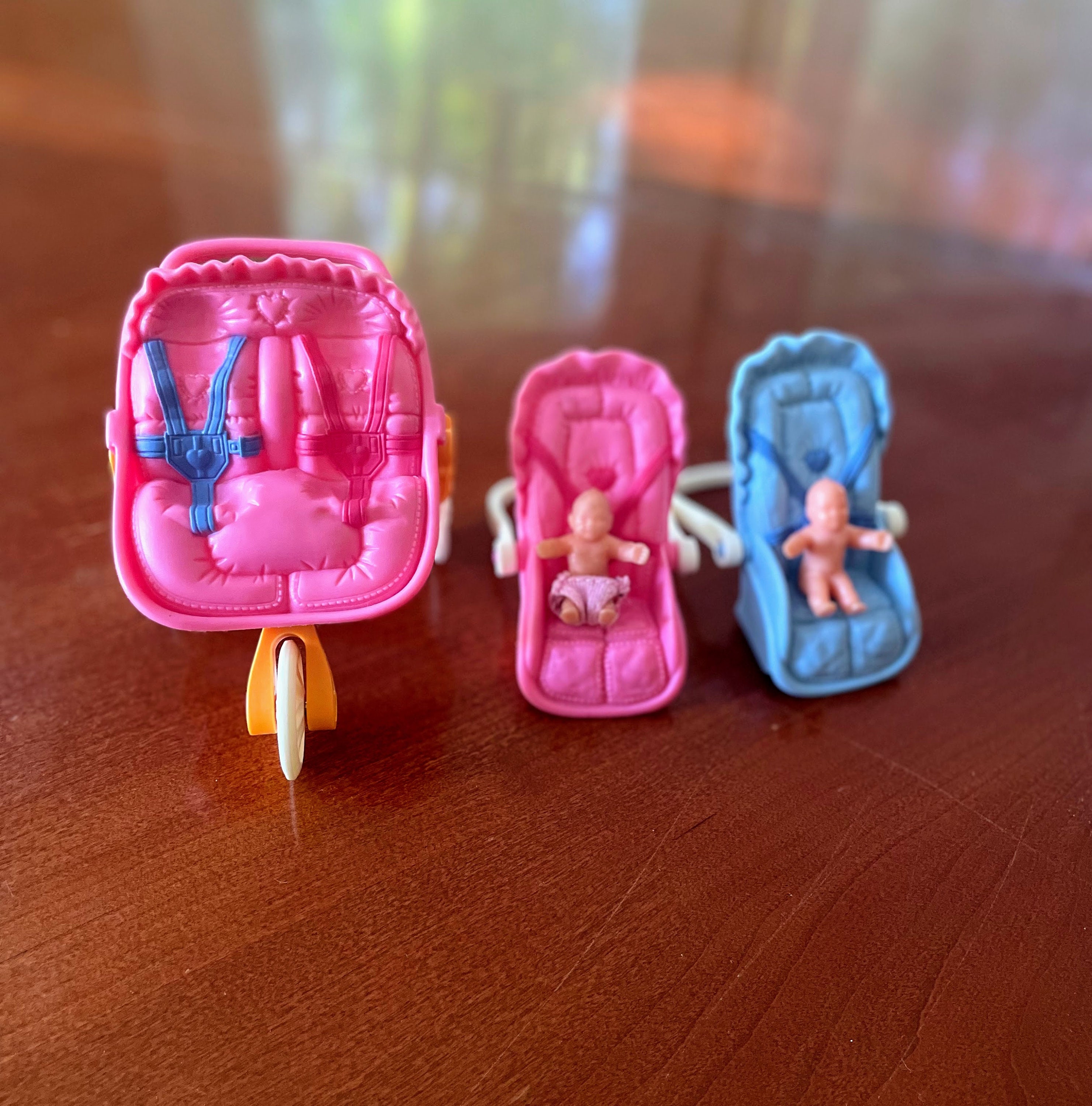 Vintage Fisher Price Loving Family Dollhouse Furniture Double Jogging Stroller Baby Doll Toy Pink Carseat Carrier for Baby 2 Tiny Babies Etsy