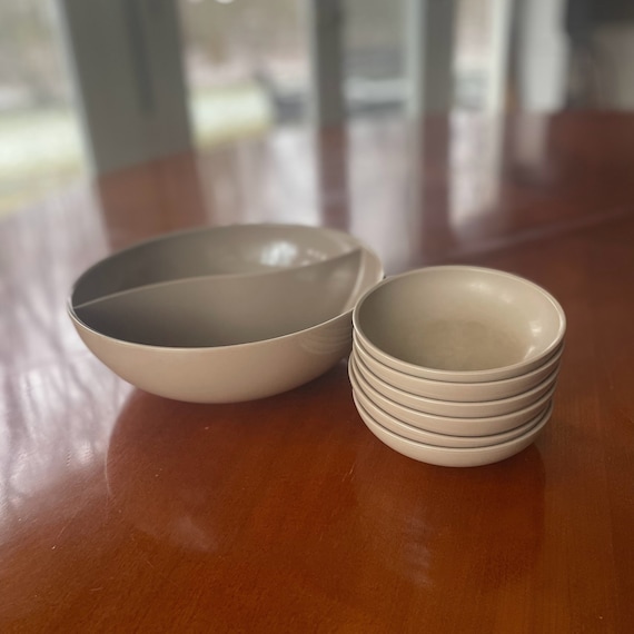 Vintage Melmac Dinnerware Set: Light Brown Divided Serving Bowl