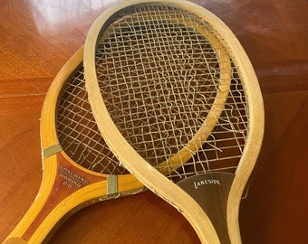 Vintage Tennis Rackets Lakeside Spalding Domino Wooden Distressed Sporting Equipment Wall Decor