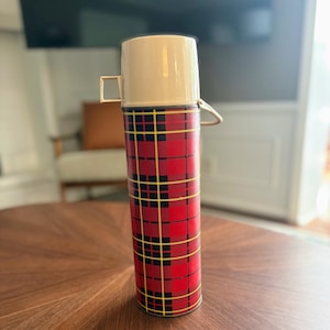 Vintage Thermos Red Plaid 1 Quart Bottle With Cup Lid Made in USA