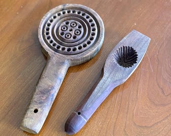 Antique Carved Wooden Mold Press Maamoul Cookie Mold Pair Middle Eastern Baking Folk Art