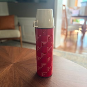 Vintage Red Thermos | 1 Quart King-Seeley Thermos Division | Mid-Century Geometric Design