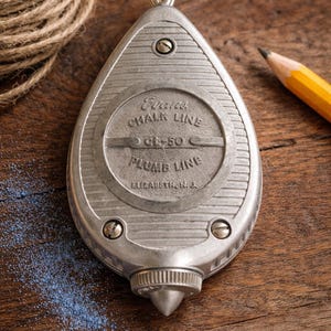 Vintage Evans Chalk Line CL-50 Lodverktyg Metall Snickarverktyg Elizabeth NJ Mätverktyg Industriell Inredning