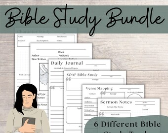 Bible Study Bundle ~ Printable Study Tools: SOAP, Verse Mapping, Character Study, Book Context, Sermon Notes, Daily Prayer Journal
