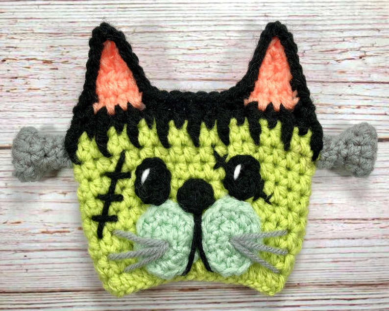 Trick or Treat Kitten Gang Crochet Coffee Cup Cozy Pattern, Halloween Cup Cozy, Witch Cup Cozy, Frankenstein Cup Cozy, Candy Corn Cup Cozy image 2