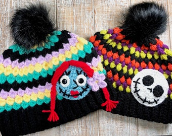 Nightmare Skeleton Boy and Girl Crochet Beanie Pattern with Appliqué, Halloween Crochet Beanie Pattern, Halloween Crochet Hat Pattern