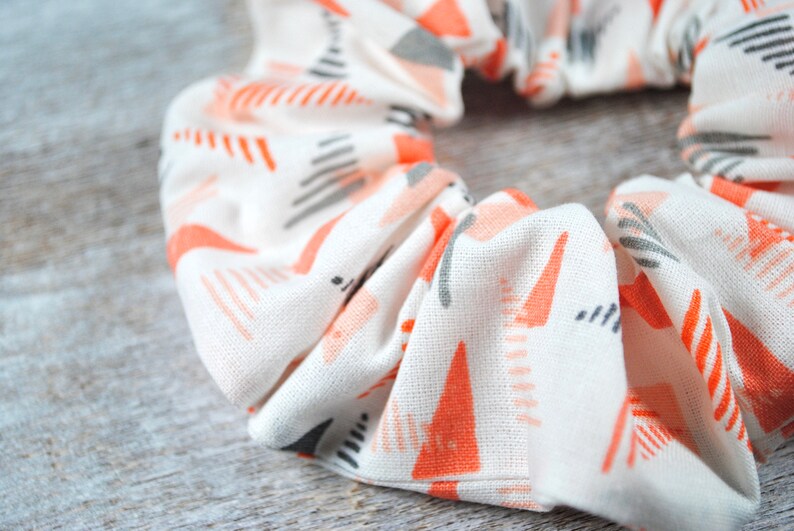 Modern Print Hair Scrunchies Peach White Hair Scrunchies with Orange Gray and Peach Colored Cotton Hair Scrunchies and Black Print Gray