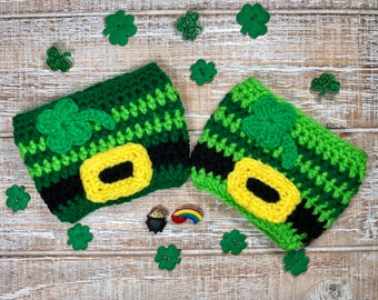 St. Patrick's Day Shamrock Crochet Coffee Cup Cozy, St. Paddy's Day Crochet Cozy, Shamrock Crochet Cup Sleeve, Coffee Tumbler Cozy