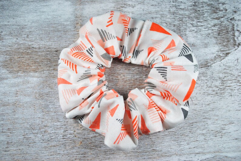 Modern Print Hair Scrunchies Peach White Hair Scrunchies with Orange Gray and Peach Colored Cotton Hair Scrunchies and Black Print Gray