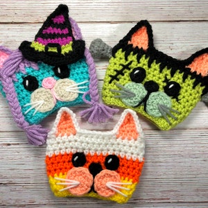 Trick or Treat Kitten Gang Crochet Coffee Cup Cozy Pattern, Halloween Cup Cozy, Witch Cup Cozy, Frankenstein Cup Cozy, Candy Corn Cup Cozy image 1