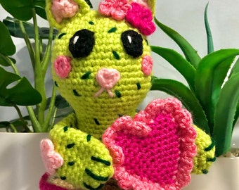 Valentine's Day Cat Cactus Amigurumi Crochet Pattern, Valentine's Day Crochet Kitten Cactus Amigurumi Pattern, Amigurumi Cactus Pattern