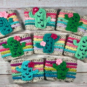 Bloemrijke cactus gehaakte koffiekop gezellig patroon, Cinco De Mayo gehaakte beker gezellig patroon, woestijncactus gehaakte beker gezellig patroon