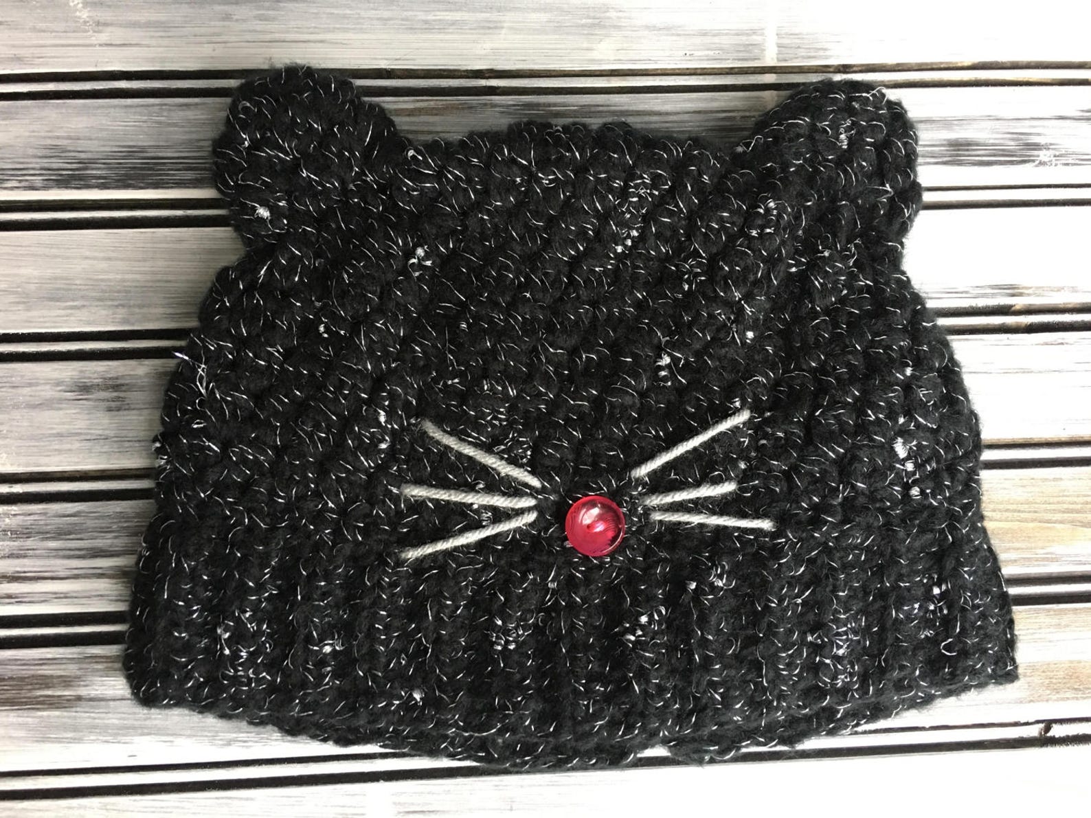 Puff Stitch Crochet Kitten Hat Pattern With Messy Bun Beanie Etsy