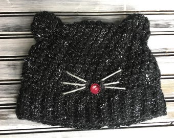 Puff Stitch Crochet Kitten Hat Pattern with Messy Bun Beanie Option / PATTERN ONLY / Cat Hat / DIY Crochet Cat hat / Kitten Beanie