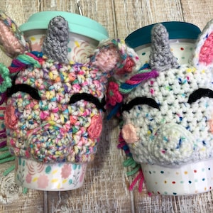 Unicorn Crochet Coffee Cup Cozy, Unicorn Coffee Tumbler Cozy, Crochet Cup Sleeve, Pony Cup Cozy, Coffee Lover Gift Idea