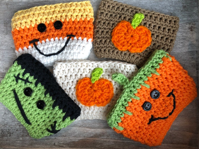 Halloween Crochet Coffee Cup Cozies / Crochet Coffee Tumbler Sleeves / Crochet Koozies / Spooky Halloween Cozies image 1