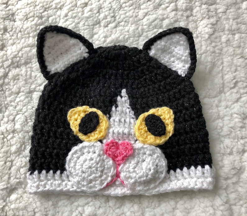 Crochet Pattern Only Tuxedo Kitten Crochet Hat for Infants Etsy Canada