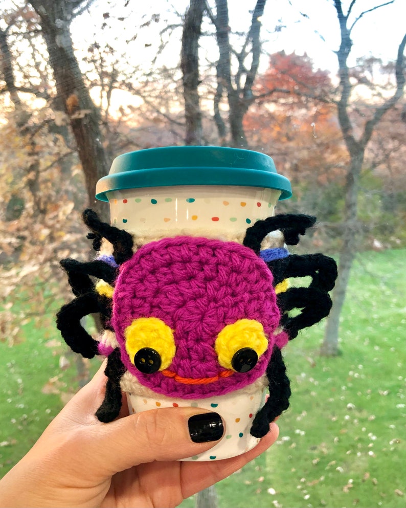 Halloween Bat and Spider Appliqué Crochet Coffee Cup Cozy Pattern, Halloween Cup Cozy Pattern, Spider Cozy Pattern, Bat Cozy Pattern image 8