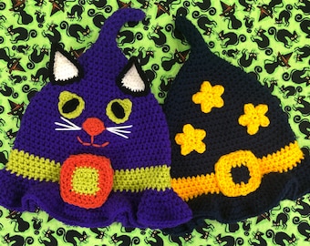 Crochet Pattern Only  - Kids Witch and Wizard Crochet Hat / Pointy Crochet Witch hat / Witch Kitten crochet hat / Starry Wizard crochet hat