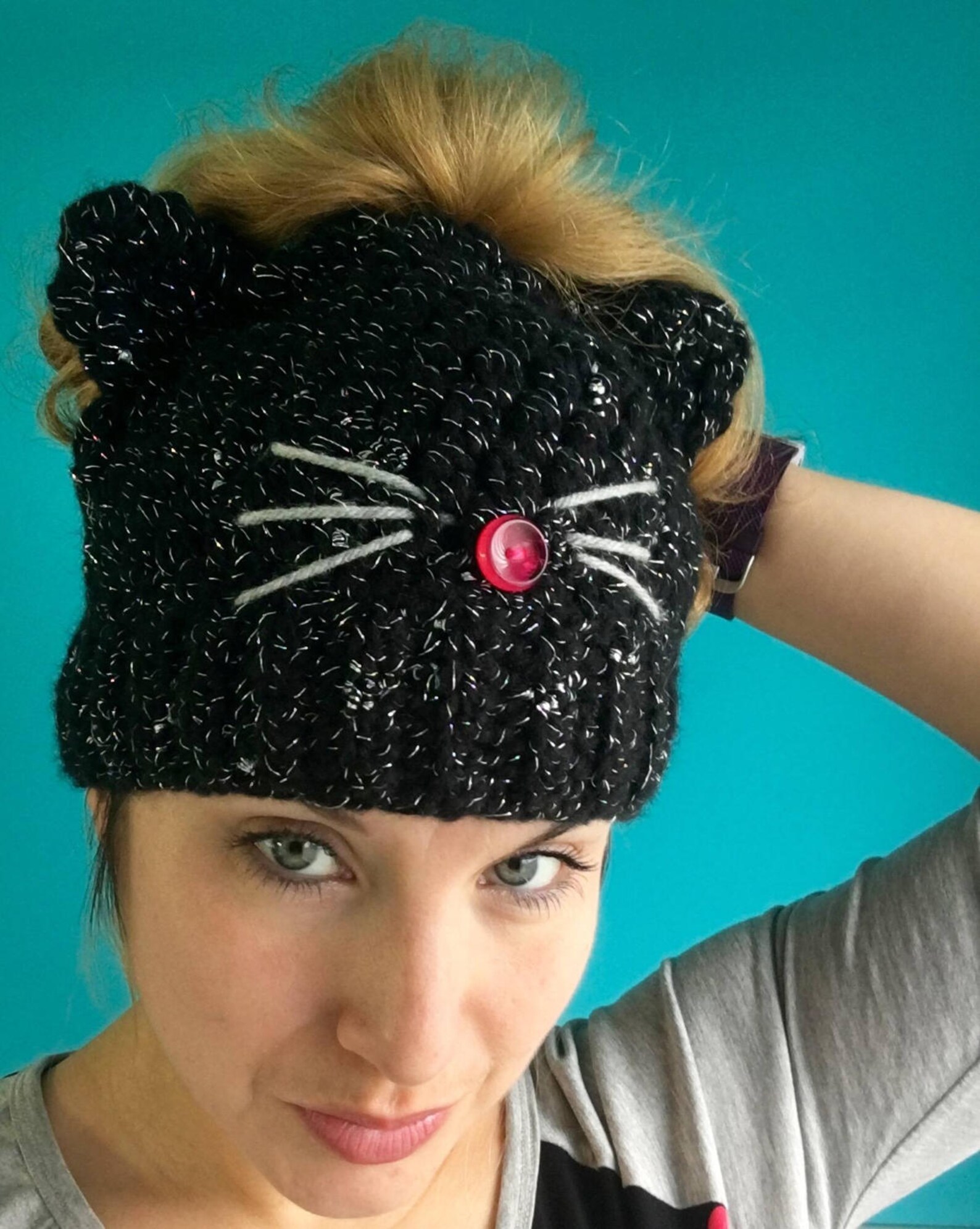 Puff Stitch Crochet Kitten Hat Pattern With Messy Bun Beanie Etsy