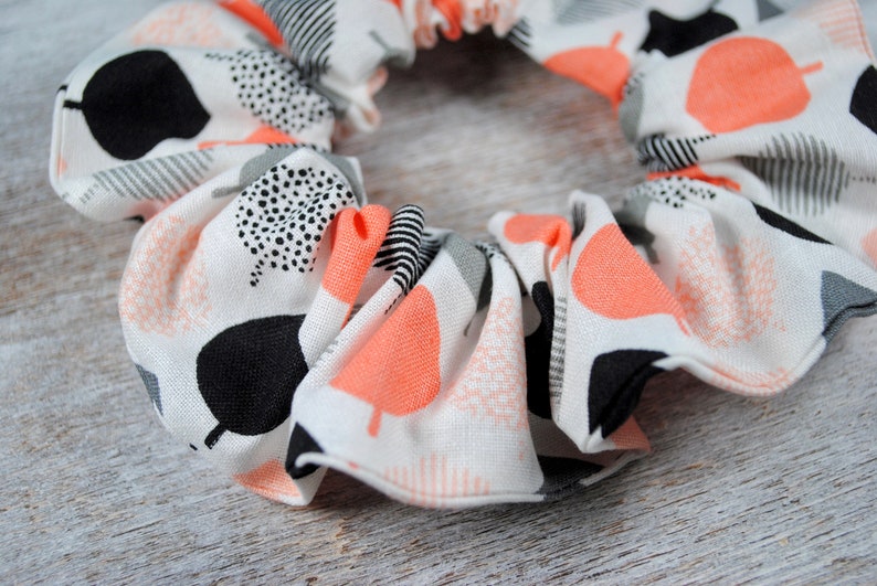 Modern Print Hair Scrunchies Peach White Hair Scrunchies with Orange Gray and Peach Colored Cotton Hair Scrunchies and Black Print Gray