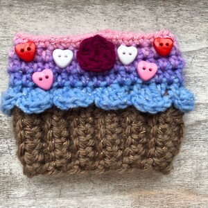Valentine&#39;s Cupcake Crochet Coffee Tumbler Cozy / Coffee Cup Cozy / Crochet Cup Sleeve