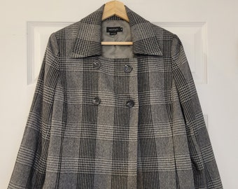 Pea coat women Vintage plaid coat Retro gray coat