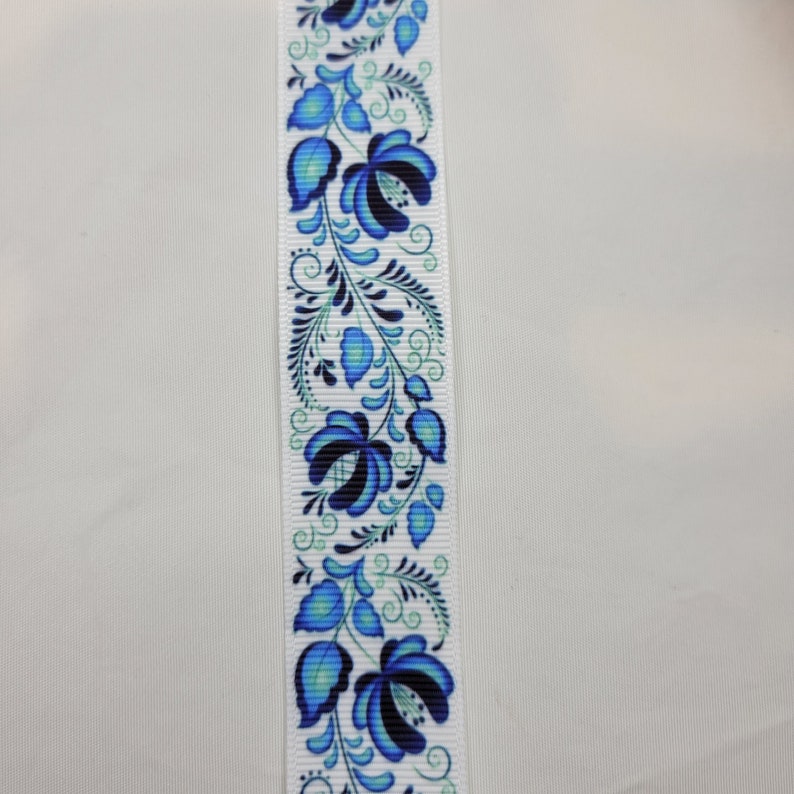 Blue Floral Ribbon 7 8 In Yard Grosgrain The Fees Free By