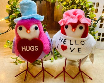 Set of 2 VALENTINE'S Day Bird Figurine Decor - Great gift of love this season!  Stands approx. 7" - great tiered tray decor Adorable