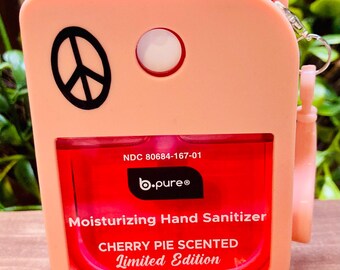 Cherry Pie Scented Hand Sanitizer + Custom Silicone Case with Keychain - Peace Sign
