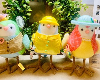 2022 Summer Spring Fabric Bird Set Of 3 Tabletop Decor - Retired Rare Birds Tier Tray or Tabletop Decor Sooo Cute Featherly Friends